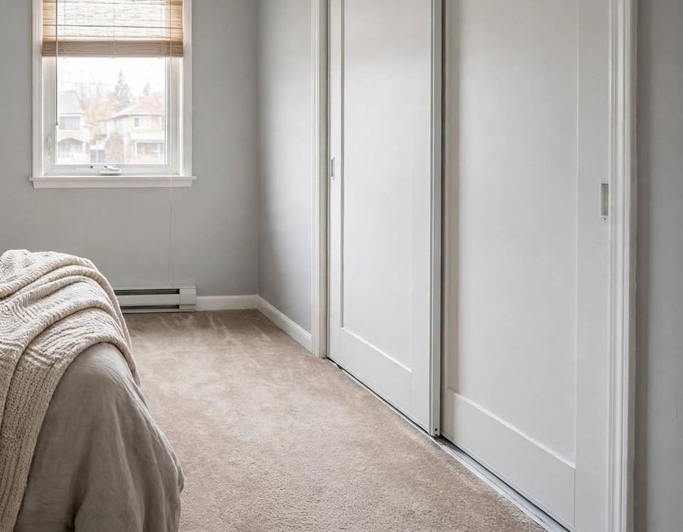 Bedroom closet doors and carpet