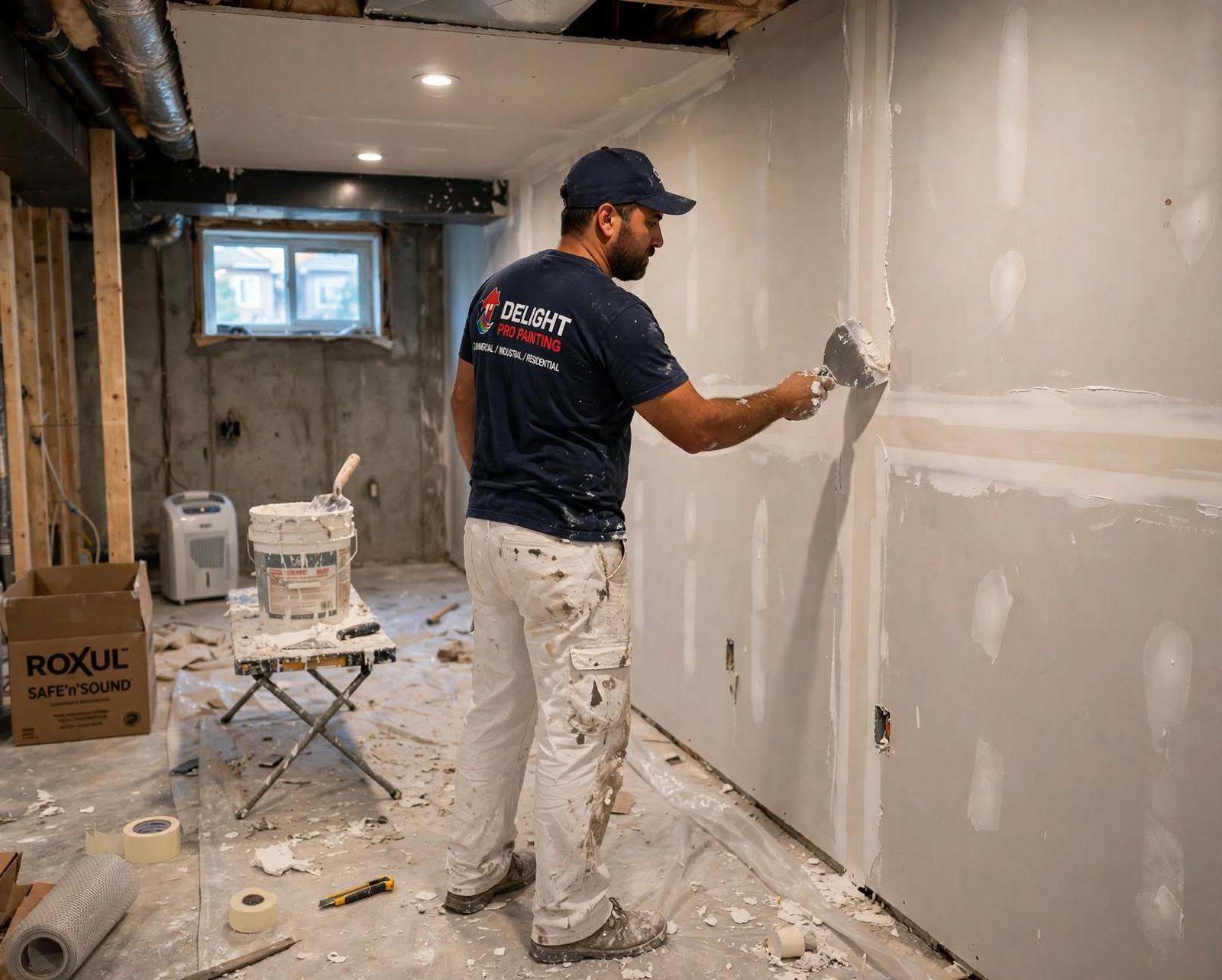 Finishing drywall in a basement