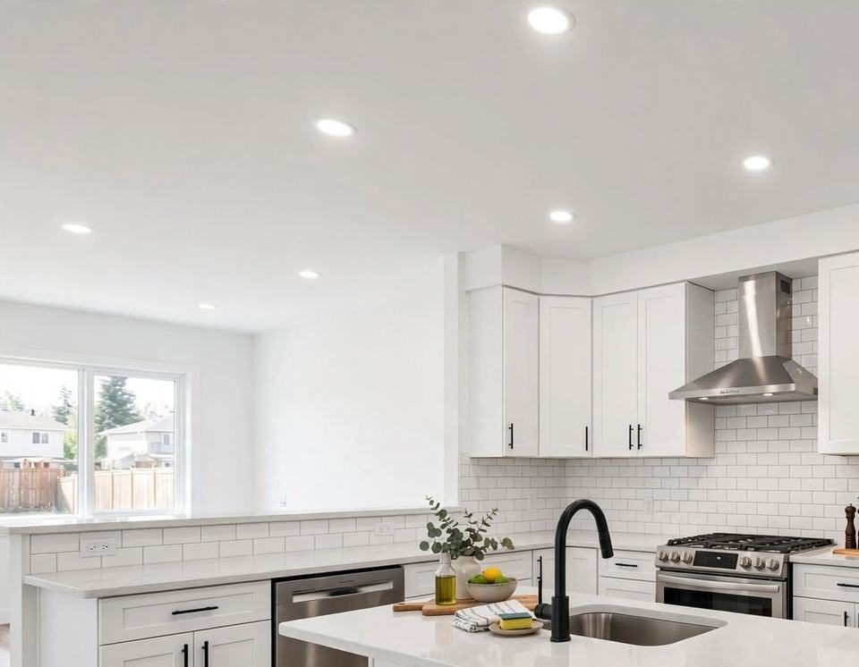 White kitchen cabinets and counters