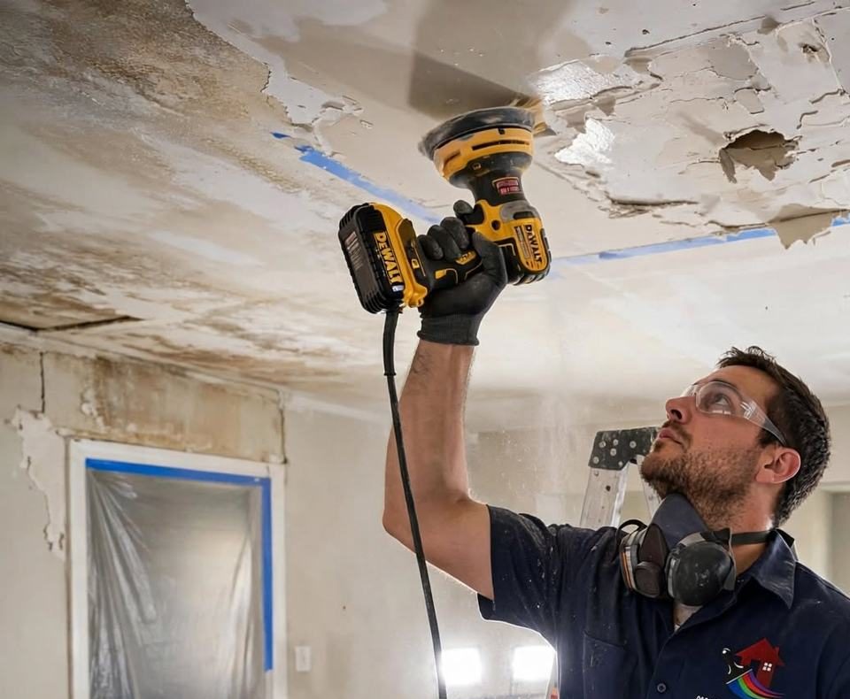 Sanding a ceiling after water damage