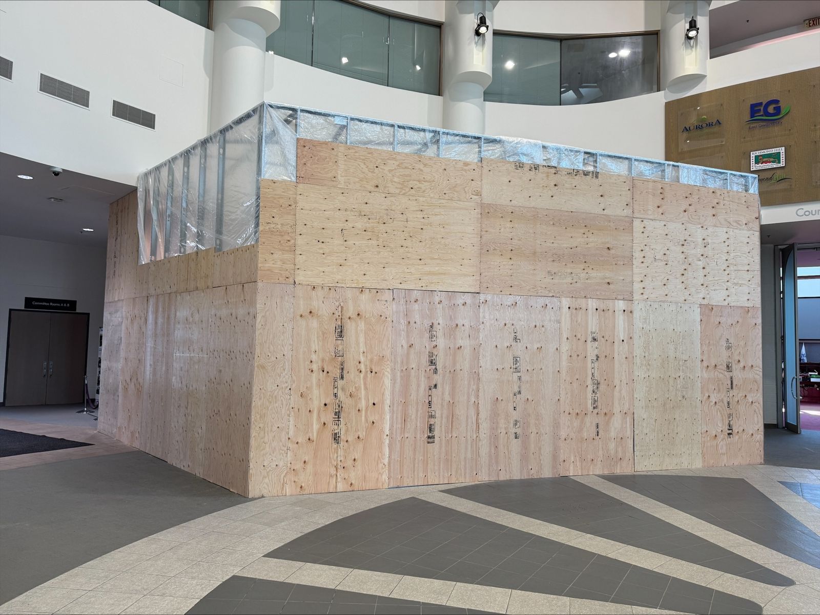 Large lobby atrium prepared for renovation work